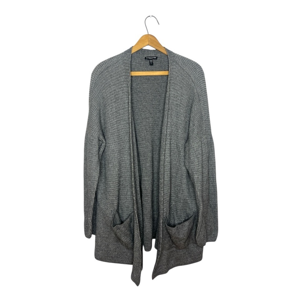 Eileen Fisher 1X Organic Cotton Waffle Knit Open Cardigan Gray Minimalist